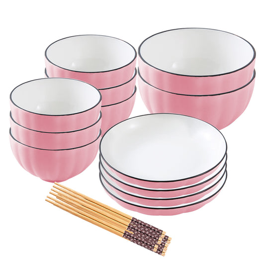 SOGA Pink Japanese Style Ceramic Dinnerware Crockery Soup Bowl Plate Server Kitchen Home Decor Set of 12 • LUZ-BowlG119