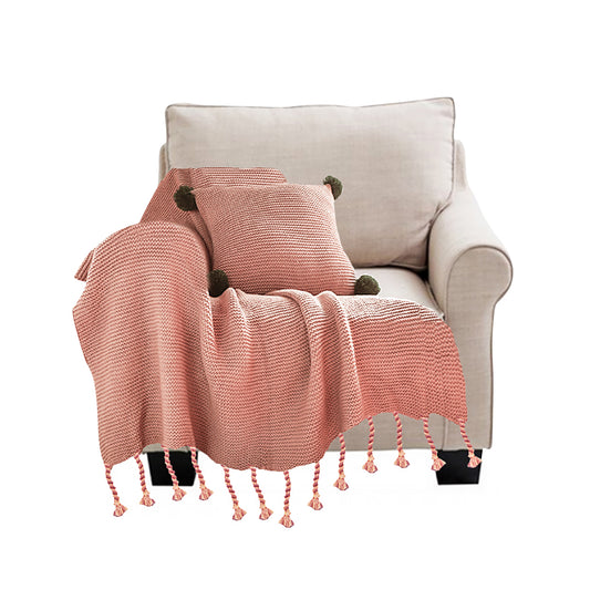 SOGA Pink Tassel Fringe Knitting Blanket Warm Cozy Woven Cover Couch Bed Sofa Home Decor • LUZ-Blanket930