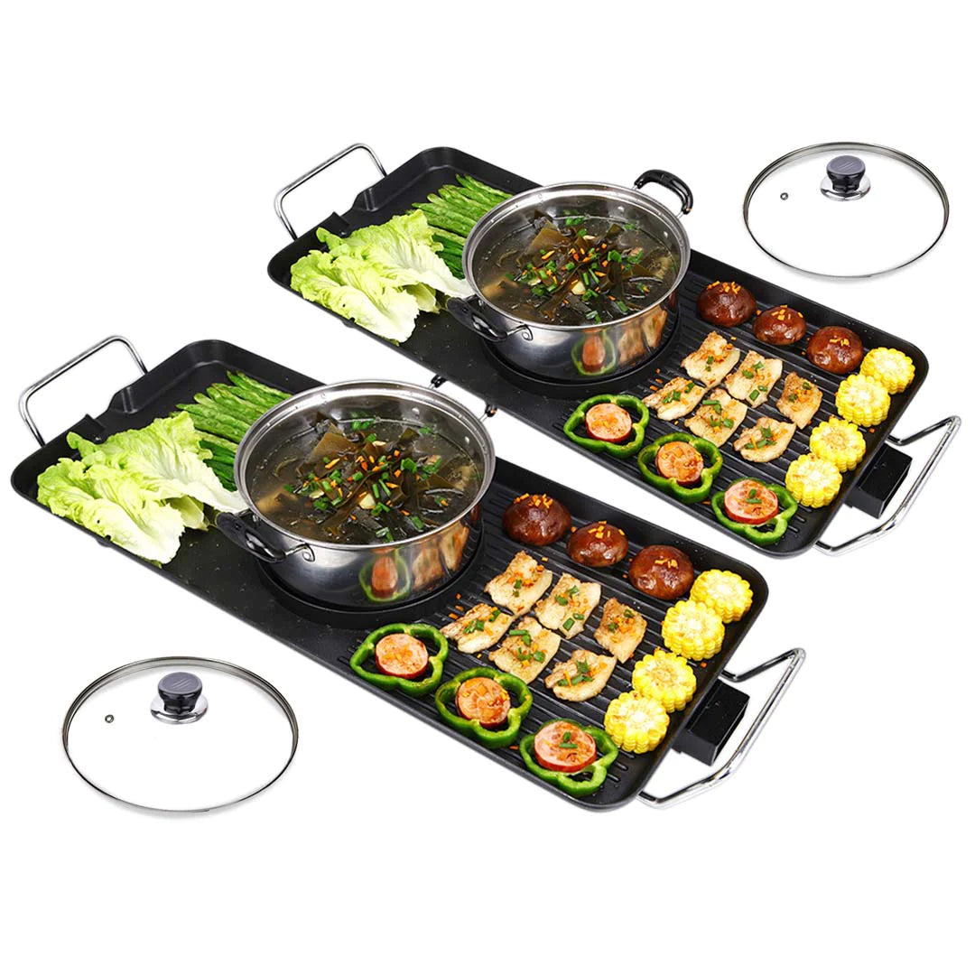 SOGA 2X Electric Steamboat Asian Hot Pot Soup Maker Fondue Teppanyaki Hotpot Grill • LUZ-KoreanBBQPlate68CMWithPotX2