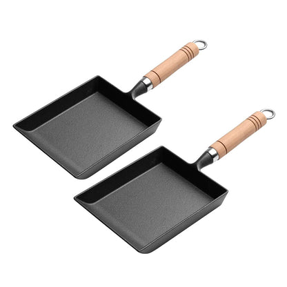 SOGA 2X Cast Iron Tamagoyaki Japanese Omelette Egg Frying Skillet Fry Pan Wooden Handle • LUZ-ZPaiB5X2
