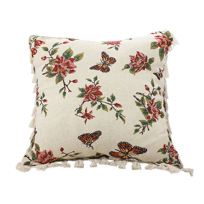 SOGA 45cm Creamy White French Vintage Butterfly Loves Flowers Tassel Throw Pillow • LUZ-FrenchCushion250
