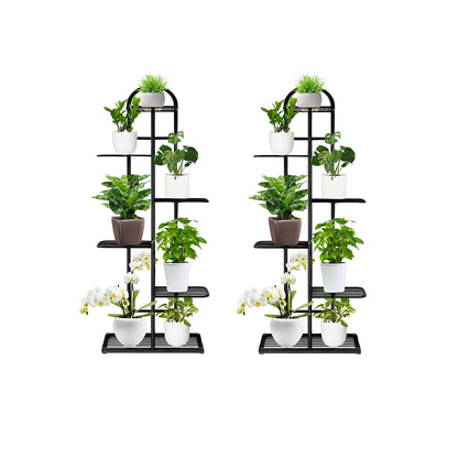 SOGA 2X 6 Tier 7 Pots Black Metal Plant Stand Flowerpot Display Shelf Rack Indoor Home Office Decor • LUZ-FPotH04X2