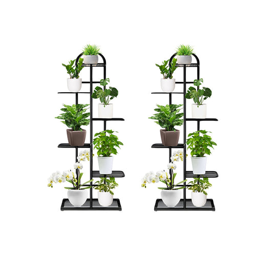 SOGA 2X 6 Tier 7 Pots Black Metal Plant Stand Flowerpot Display Shelf Rack Indoor Home Office Decor • LUZ-FPotH04X2
