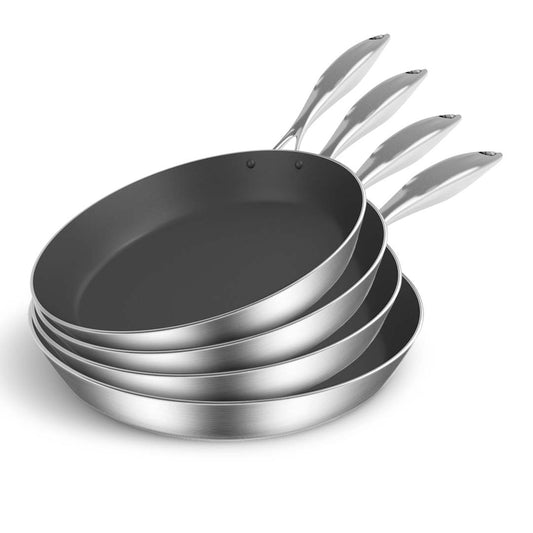 SOGA 4X Stainless Steel Fry Pan Frying Pan Induction FryPan Non Stick Interior Skillet • LUZ-Fry69707274