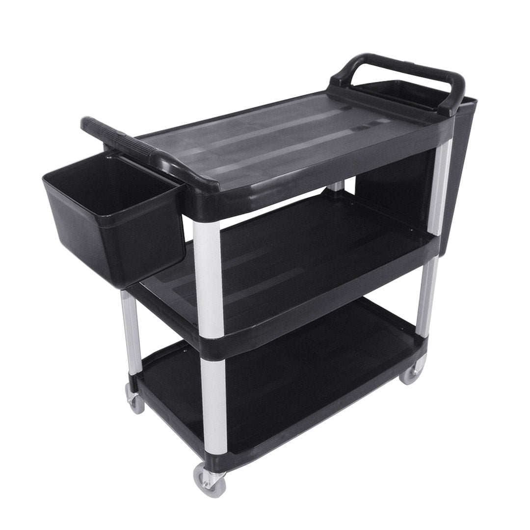 SOGA 3 Tier 83x43x95cm Food Trolley Food Waste Cart With Two Bins Storage Kitchen Black Small • LUZ-FoodCartRubbishWithWasteBinsS