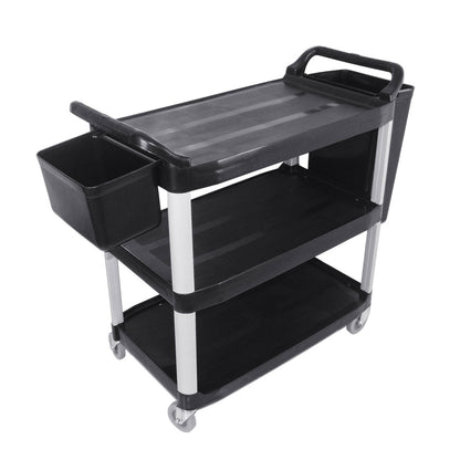 SOGA 3 Tier 83x43x95cm Food Trolley Food Waste Cart With Two Bins Storage Kitchen Black Small • LUZ-FoodCartRubbishWithWasteBinsS