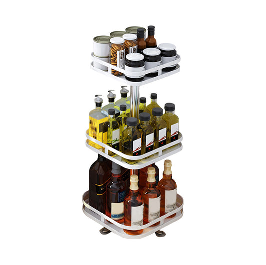 SOGA 3 Tier Steel White Square Rotating Multi-Function Kitchen Portable Storage Spice Seasoning Kitchen Countertop Organiser Shelf • LUZ-KitchenXY054WHT