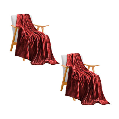 SOGA 2X Burgundy Throw Blanket Warm Cozy Striped Pattern Thin Flannel Coverlet Fleece Bed Sofa Comforter • LUZ-Blanket318X2