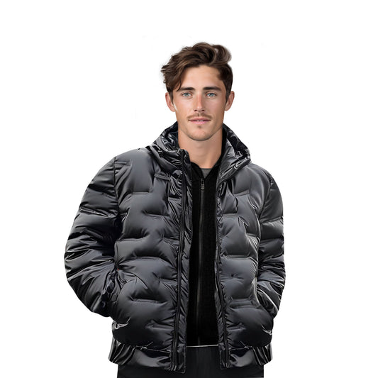 abbee Black 2XL Winter Hooded Glossy Down Jacket Stylish Lightweight Quilted Warm Puffer Coat • LUZ-DJ-9800C