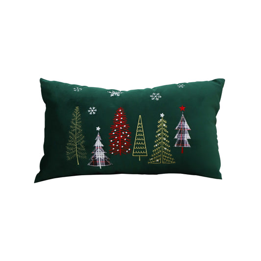 SOGA 30cm Throw Pillow  Green Christmas Forest Embroidered Lumbar for Festive Holiday Cushion Home Decor • LUZ-FrenchCushion270