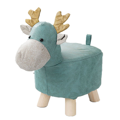SOGA Green Children Bench Deer Character Round Ottoman Stool Soft Small Comfy Seat Home Decor • LUZ-AniStool26