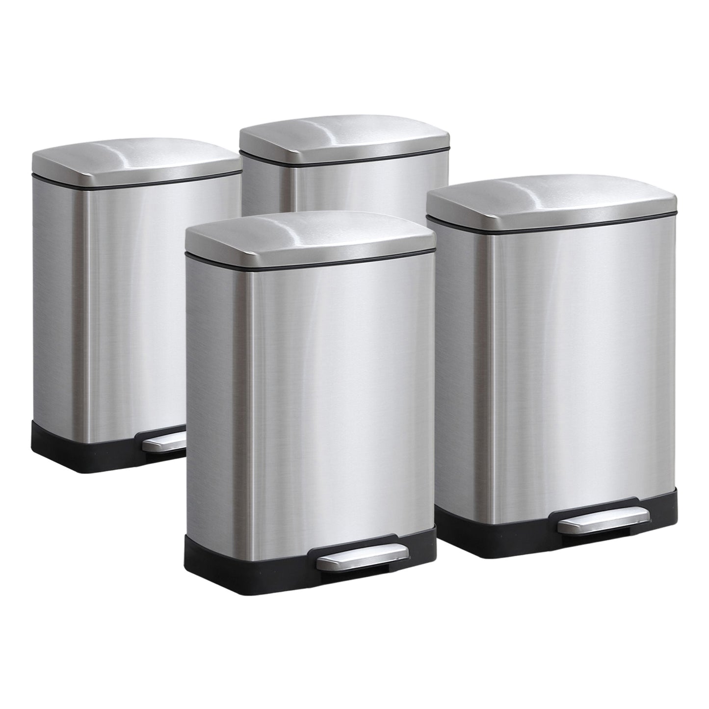 SOGA 4X Foot Pedal Stainless Steel Rubbish Recycling Garbage Waste Trash Bin Rectangular Shape 12L Silver • LUZ-RubbishBinU12L05X4