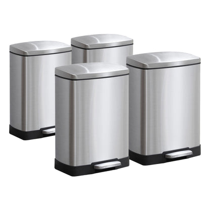 SOGA 4X Foot Pedal Stainless Steel Rubbish Recycling Garbage Waste Trash Bin Rectangular Shape 12L Silver • LUZ-RubbishBinU12L05X4
