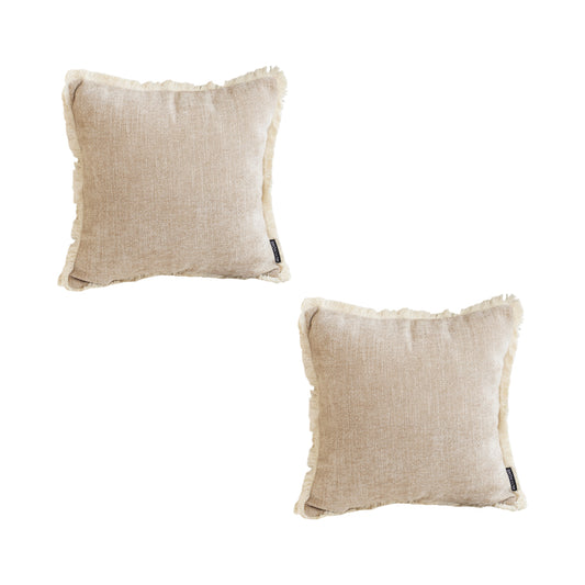 SOGA 2X 45cm Throw Pillow Latte Color Chenille Textured with Tassels Stylish Square Cozy Home Decor • LUZ-FrenchCushion278X2