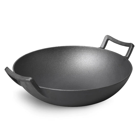 SOGA 32cm Commercial Cast Iron Wok FryPan Fry Pan with Double Handle • LUZ-ZPai013A