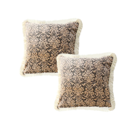 SOGA 2X 45cm Wabi-sabi Floral Cover & Vintage Dark Floral Tassel Square Throw Pillow • LUZ-FrenchCushion231X2