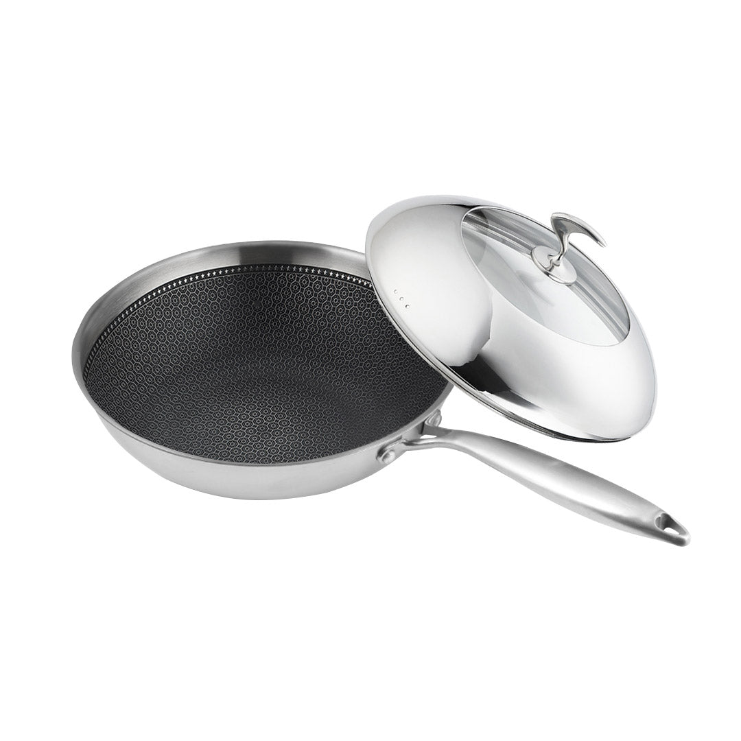 SOGA 18/10 Stainless Steel Fry Pan 30cm Frying Pan Top Grade Cooking Non Stick Interior Skillet with Lid • LUZ-TRIFPR30