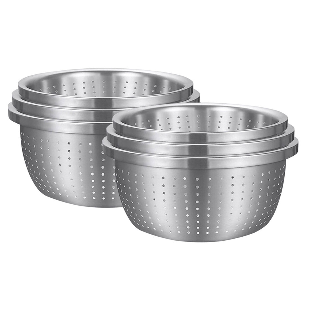 SOGA 2X Stainless Steel Nesting Basin Colander Perforated Kitchen Sink Washing Bowl Metal Basket Strainer Set of 3 • LUZ-Bowl607X2
