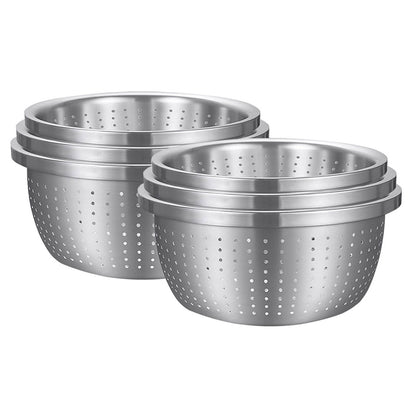 SOGA 2X Stainless Steel Nesting Basin Colander Perforated Kitchen Sink Washing Bowl Metal Basket Strainer Set of 3 • LUZ-Bowl607X2