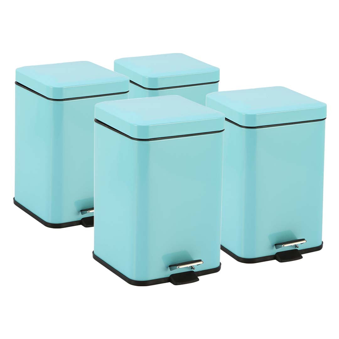 SOGA 4X 12L Foot Pedal Stainless Steel Rubbish Recycling Garbage Waste Trash Bin Square Blue • LUZ-RubbishBinSquare12LBlueX4