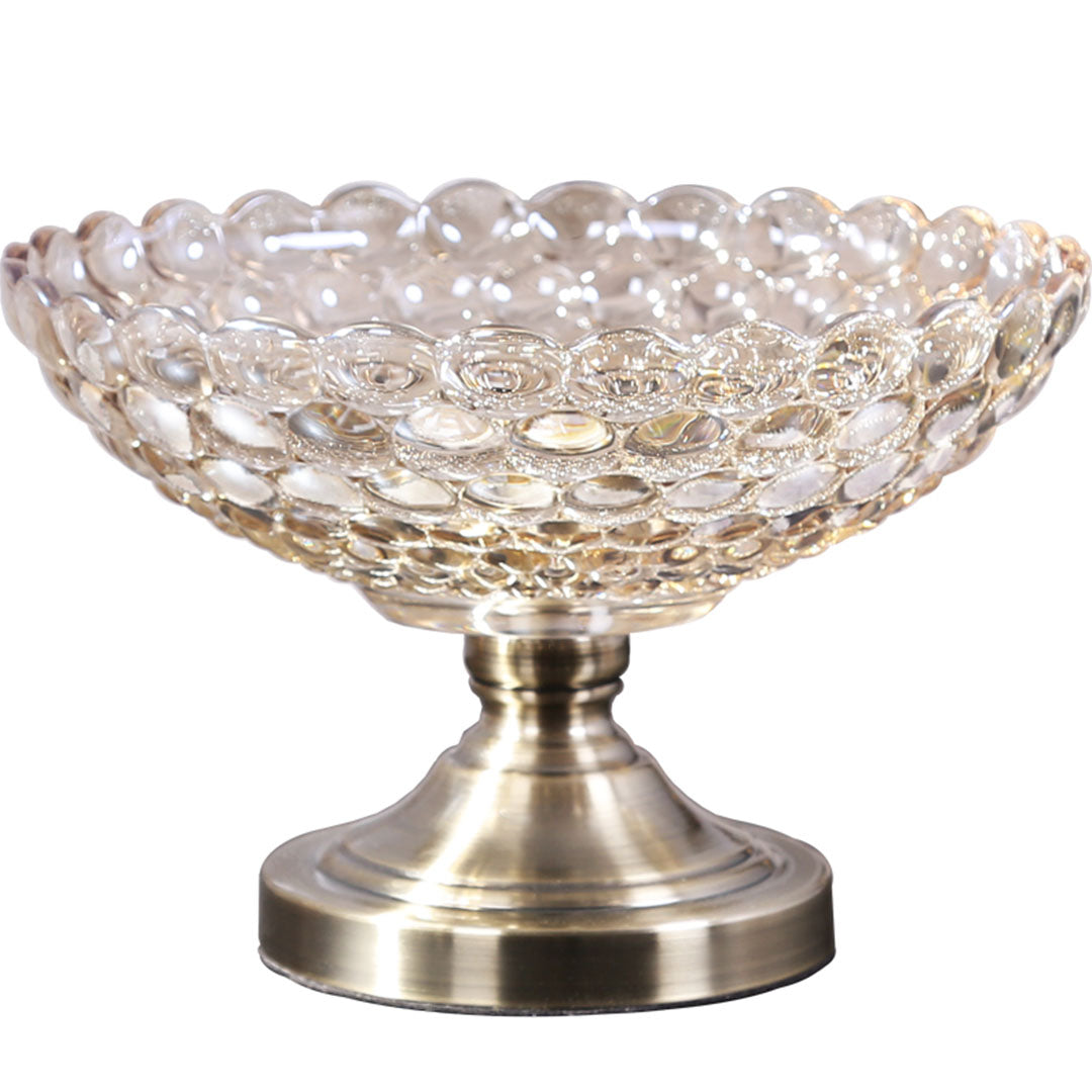 SOGA Bronze Pedestal Crystal Glass Fruit Bowl Candy Holder Countertop Dessert Serving Basket Decor • LUZ-Plate6063