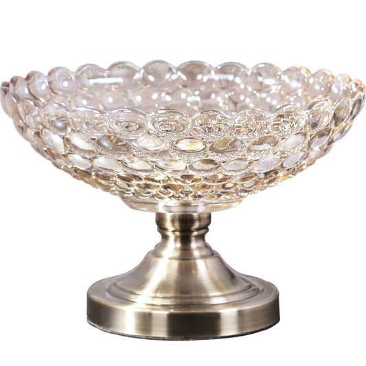 SOGA Bronze Pedestal Crystal Glass Fruit Bowl Candy Holder Countertop Dessert Serving Basket Decor • LUZ-Plate6063