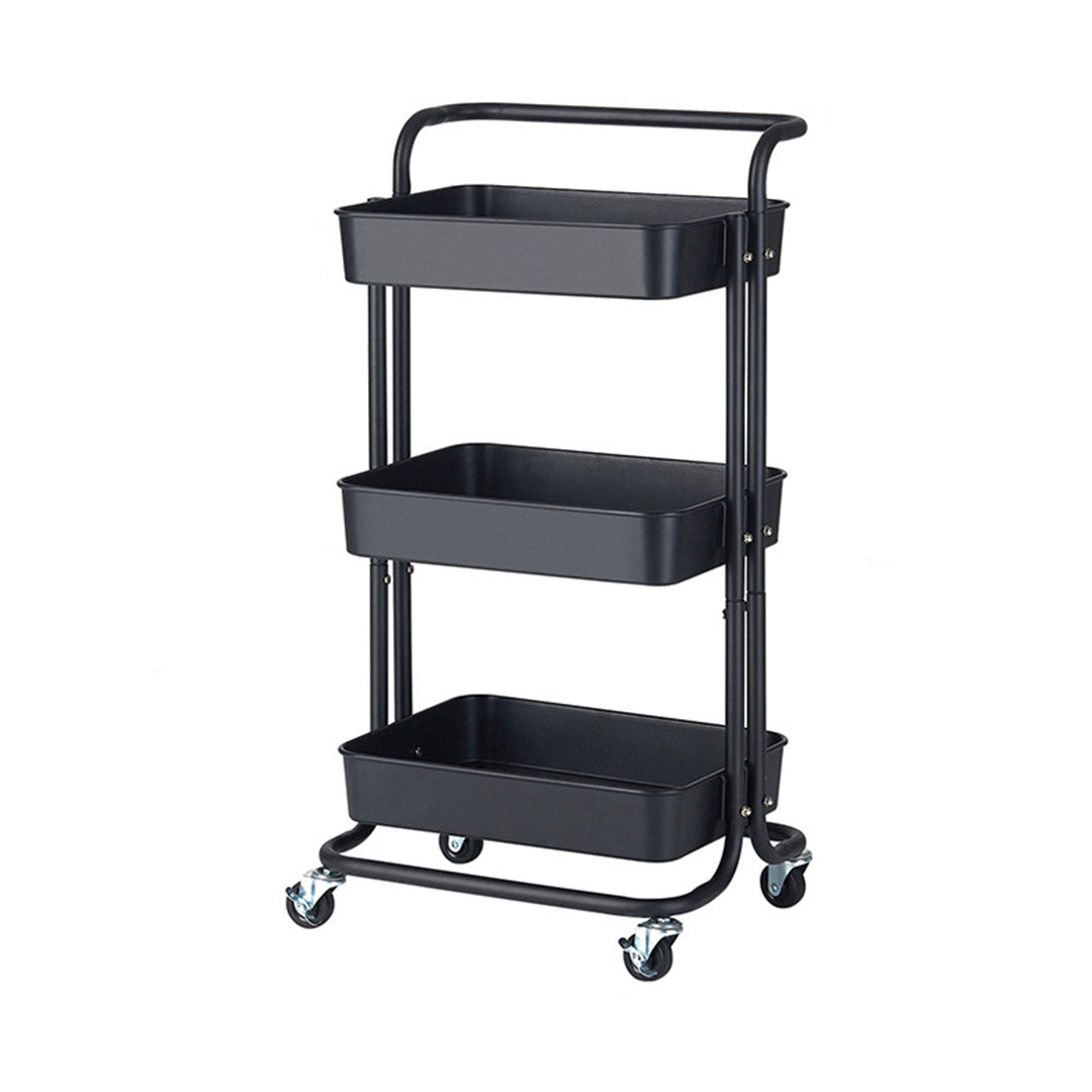 SOGA 3 Tier Steel Black Movable Kitchen Cart Multi-Functional Shelves Portable Storage Organizer with Wheels • LUZ-KitchenXY004