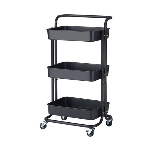 SOGA 3 Tier Steel Black Movable Kitchen Cart Multi-Functional Shelves Portable Storage Organizer with Wheels • LUZ-KitchenXY004