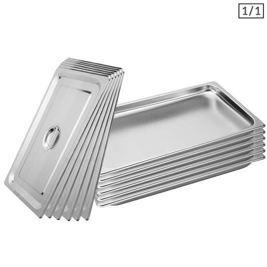SOGA 6X Gastronorm GN Pan Full Size 1/1 GN Pan 2cm Deep Stainless Steel Tray With Lid • LUZ-GP5401wLidX6
