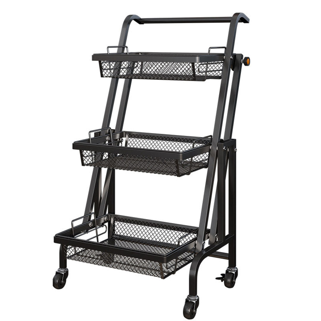 SOGA 3 Tier Steel Black Adjustable Kitchen Cart Multi-Functional Shelves Portable Storage Organizer with Wheels • LUZ-KitchenXY032