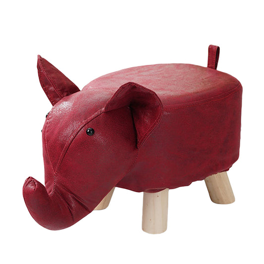 SOGA Red Children Bench Elephant Character Round Ottoman Stool Soft Small Comfy Seat Home Decor • LUZ-AniStool23