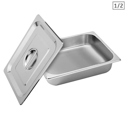 SOGA Gastronorm GN Pan Full Size 1/2 GN Pan 6.5cm Deep Stainless Steel Tray With Lid • LUZ-GP5409wLidX1