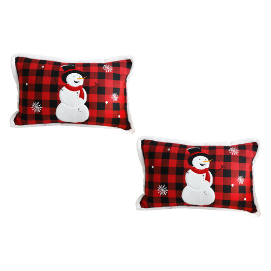 SOGA 2X 30cm Throw Pillow Red Christmas Snowman Lumbar Cushion for Festive Holiday Winter Home Decor • LUZ-FrenchCushion274X2