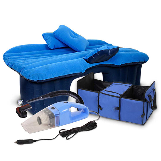 SOGA Portable Camping Car Set Inflatable Air Bed Mattress Storage Organizer Handheld Vacuum Blue • LUZ-CarBundleBlue