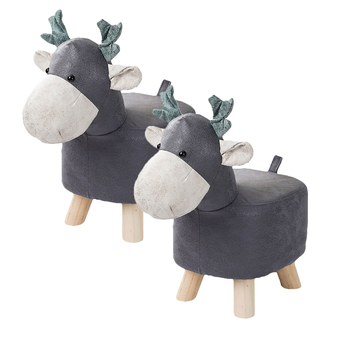 SOGA 2X Grey Children Bench Deer Character Round Ottoman Stool Soft Small Comfy Seat Home Decor • LUZ-AniStool25X2