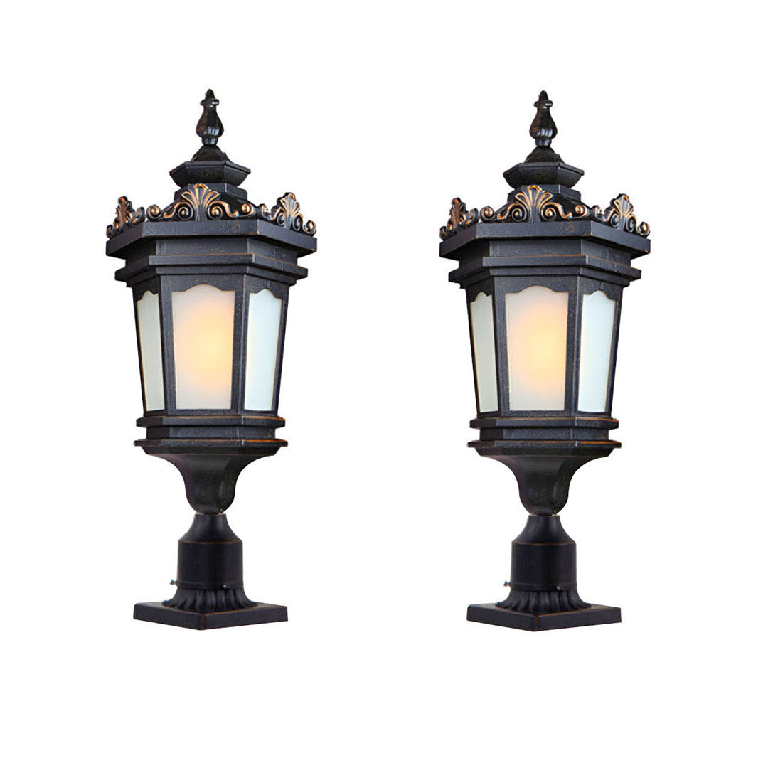 Vintage Lamp 2X 72cm Lantern Stand Elegant Aluminum & Glass Outdoor Light Antique Style Exterior Fixture • LUZ-Lamp320StandX2