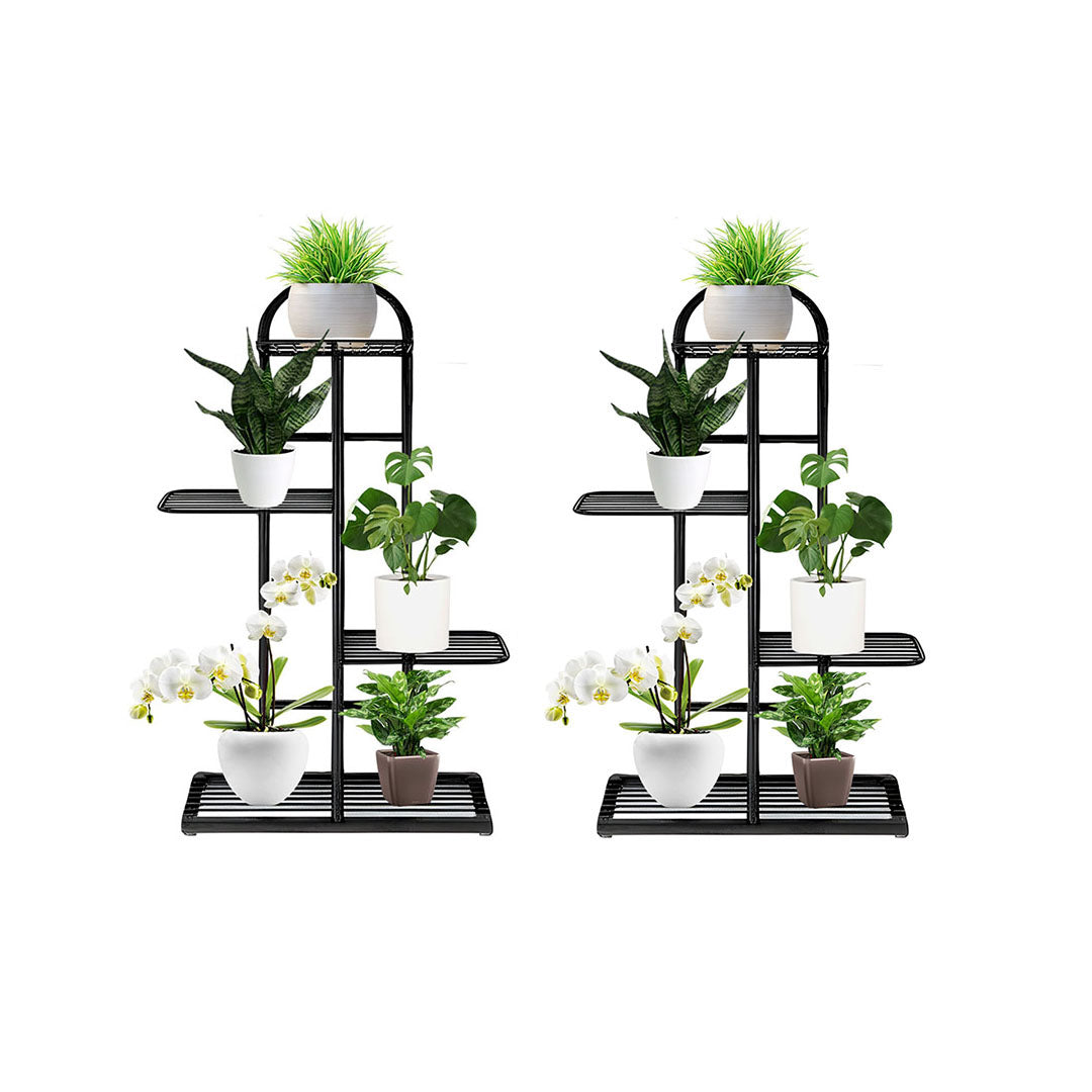 SOGA 2X 5 Tier 6 Pots Black Metal Plant Stand Flowerpot Display Shelf Rack Indoor Home Office Decor • LUZ-FPotH03X2