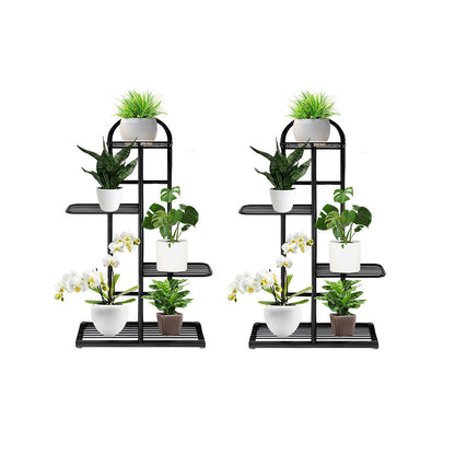 SOGA 2X 5 Tier 6 Pots Black Metal Plant Stand Flowerpot Display Shelf Rack Indoor Home Office Decor • LUZ-FPotH03X2