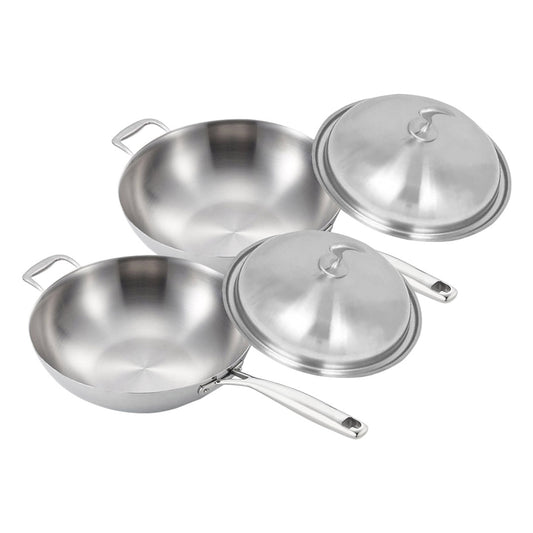 SOGA 2X 18/10 Stainless Steel Fry Pan 36cm Frying Pan Top Grade Skillet with Helper Handle and Lid • LUZ-TRIFPO36X2
