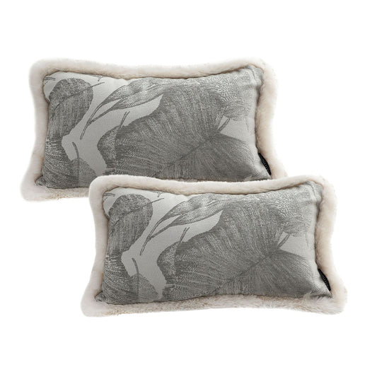 SOGA 2X 35cm Wabi-sabi Rectangular Raised Embroidery Leaf & Lumbar Throw Pillow • LUZ-FrenchCushion261X2