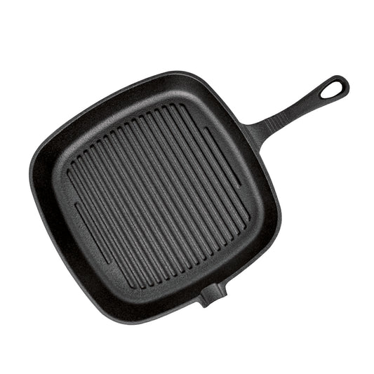 SOGA 23.5cm Square Ribbed Cast Iron Frying Pan Skillet Steak Sizzle Platter with Handle • LUZ-ZPai006