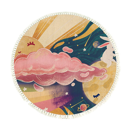 SOGA 120cm Round Tassels Carpet Sky Landscape Clouds Boho Circle Area Rugs, Home Decor • LUZ-CarpetA39