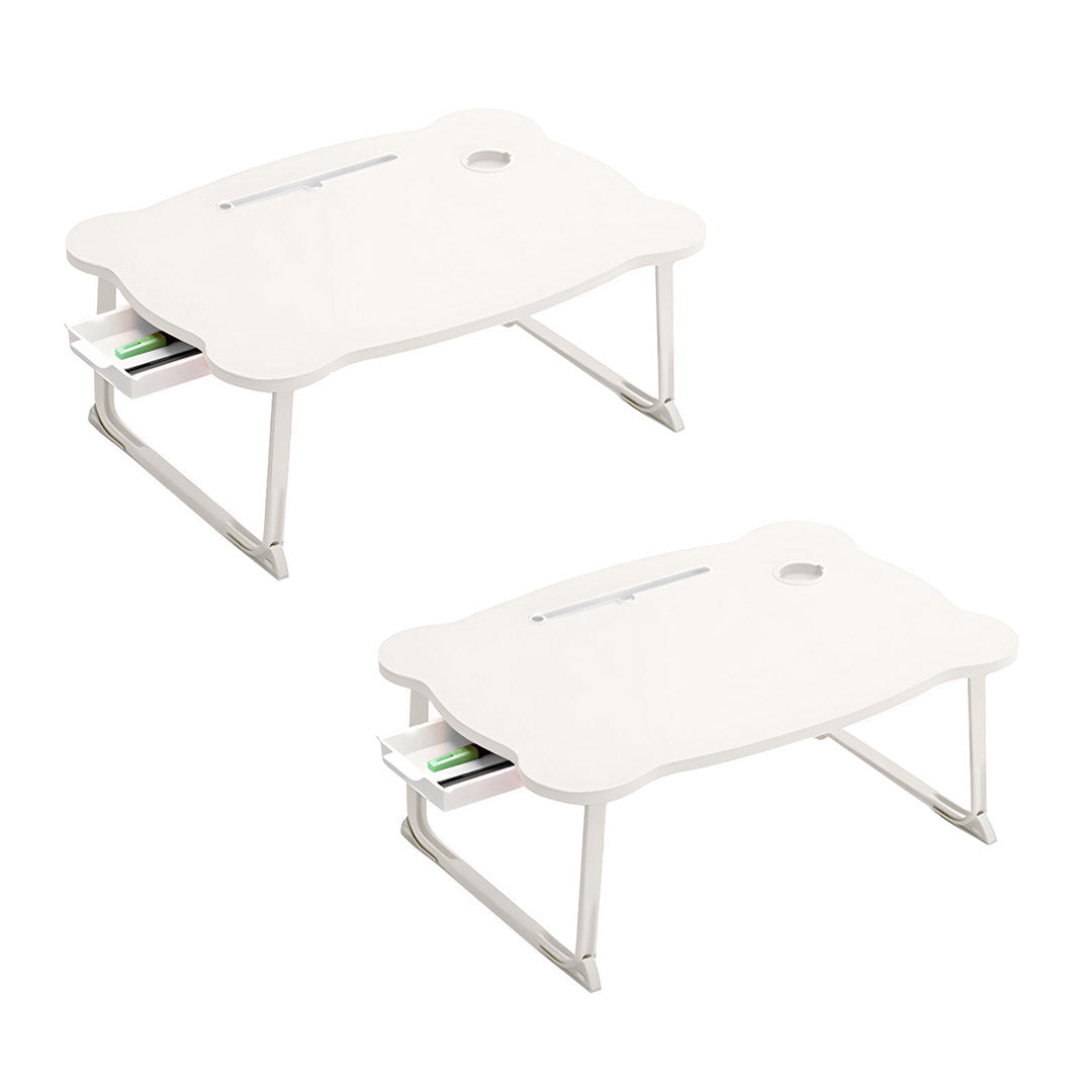 SOGA 2X White Portable Bed Table Adjustable Folding Mini Desk With Mini Drawer and Cup-Holder Home Decor • LUZ-BedTableM666X2