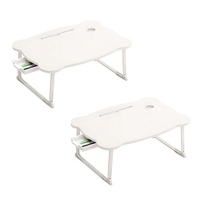 SOGA 2X White Portable Bed Table Adjustable Folding Mini Desk With Mini Drawer and Cup-Holder Home Decor • LUZ-BedTableM666X2