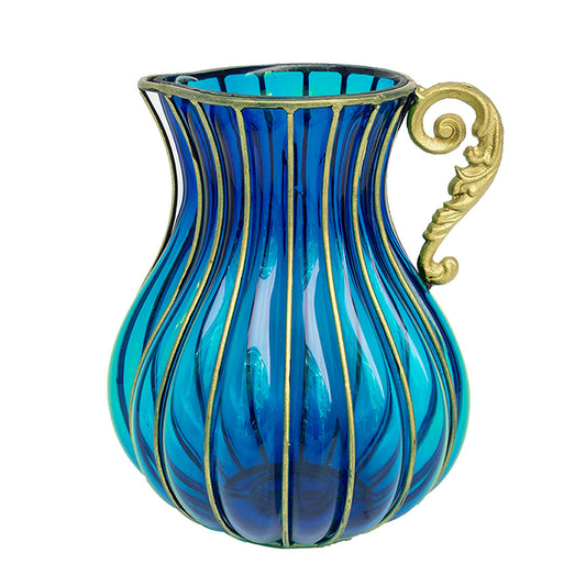 SOGA Blue European Colored Glass Home Decor Jar Flower Vase with Metal Handle • LUZ-HO-VaseYG8043Blue