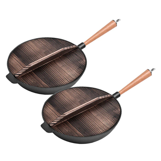 SOGA 2X 31cm Commercial Cast Iron Wok FryPan Fry Pan • LUZ-ZPai012X2