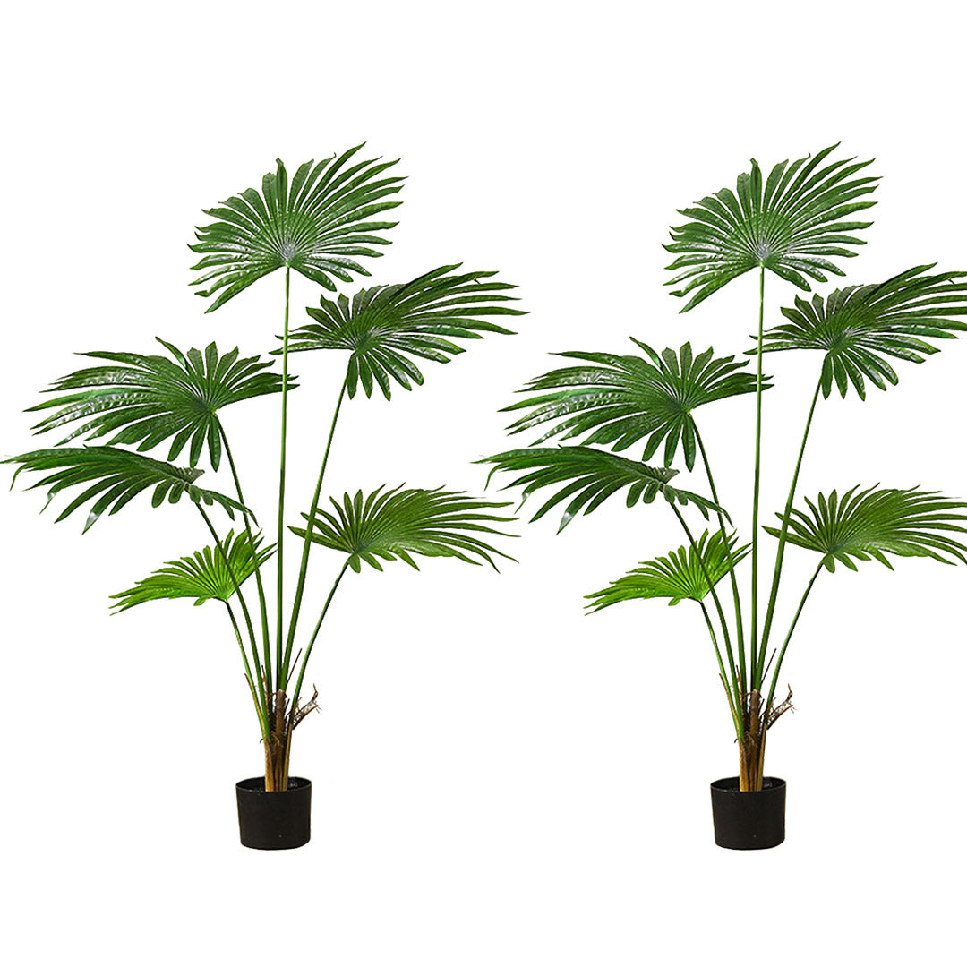 SOGA 2X 120cm Artificial Natural Green Fan Palm Tree Fake Tropical Indoor Plant Home Office Decor • LUZ-APlantSKS1267X2