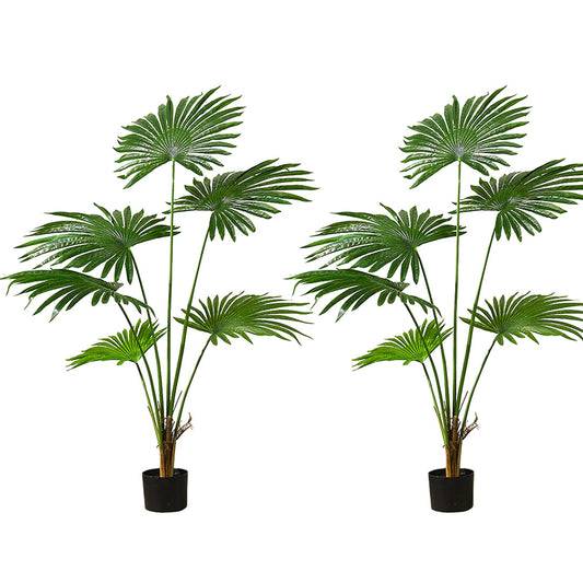 SOGA 2X 120cm Artificial Natural Green Fan Palm Tree Fake Tropical Indoor Plant Home Office Decor • LUZ-APlantSKS1267X2