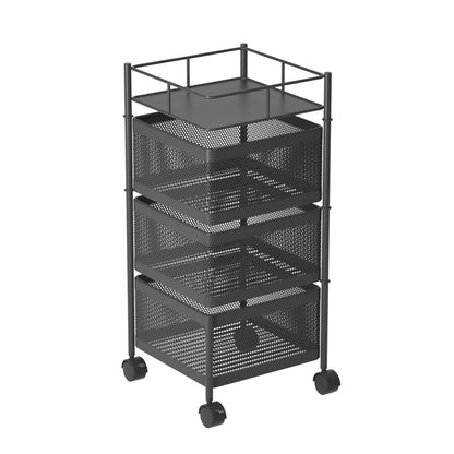 SOGA 3 Tier Steel Square Rotating Kitchen Cart Multi-Functional Shelves Portable Storage Organizer with Wheels • LUZ-KitchenXY019