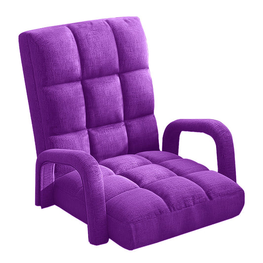 SOGA Foldable Lounge Cushion Adjustable Floor Lazy Recliner Chair with Armrest Purple • LUZ-LoungeArmPurple
